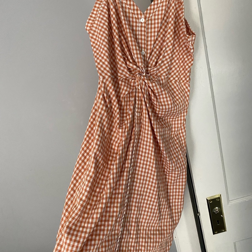 Zara Orange Checkered Midi Dress